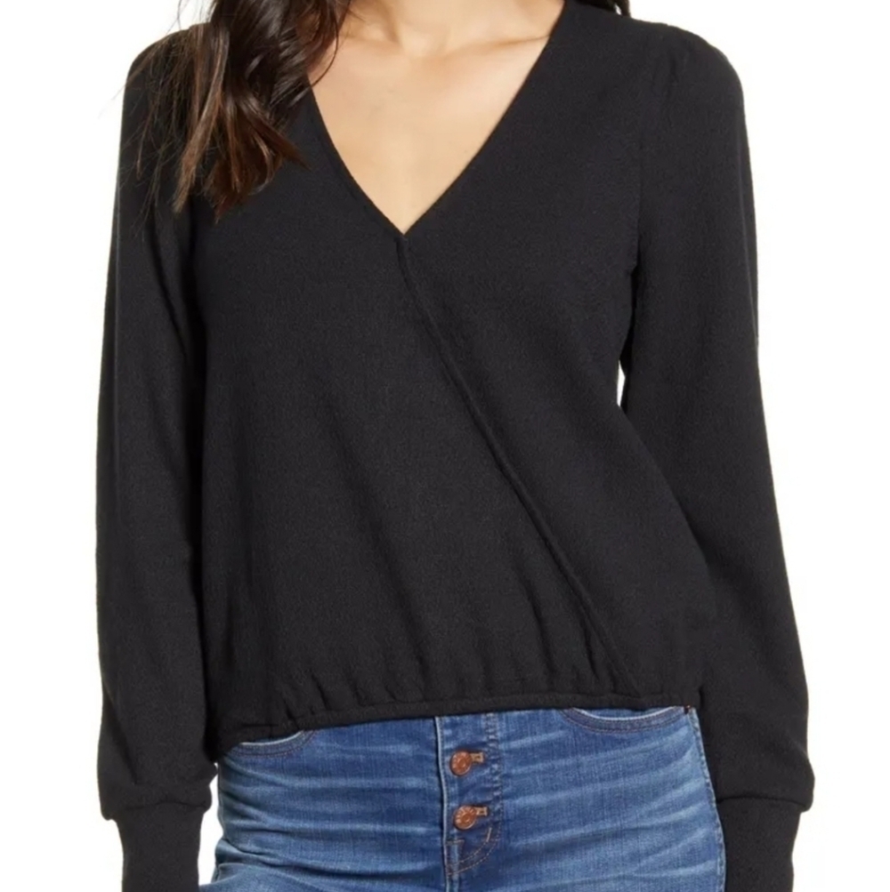Madewell Texture Thread Faux Wrap Puff Sleeve Top